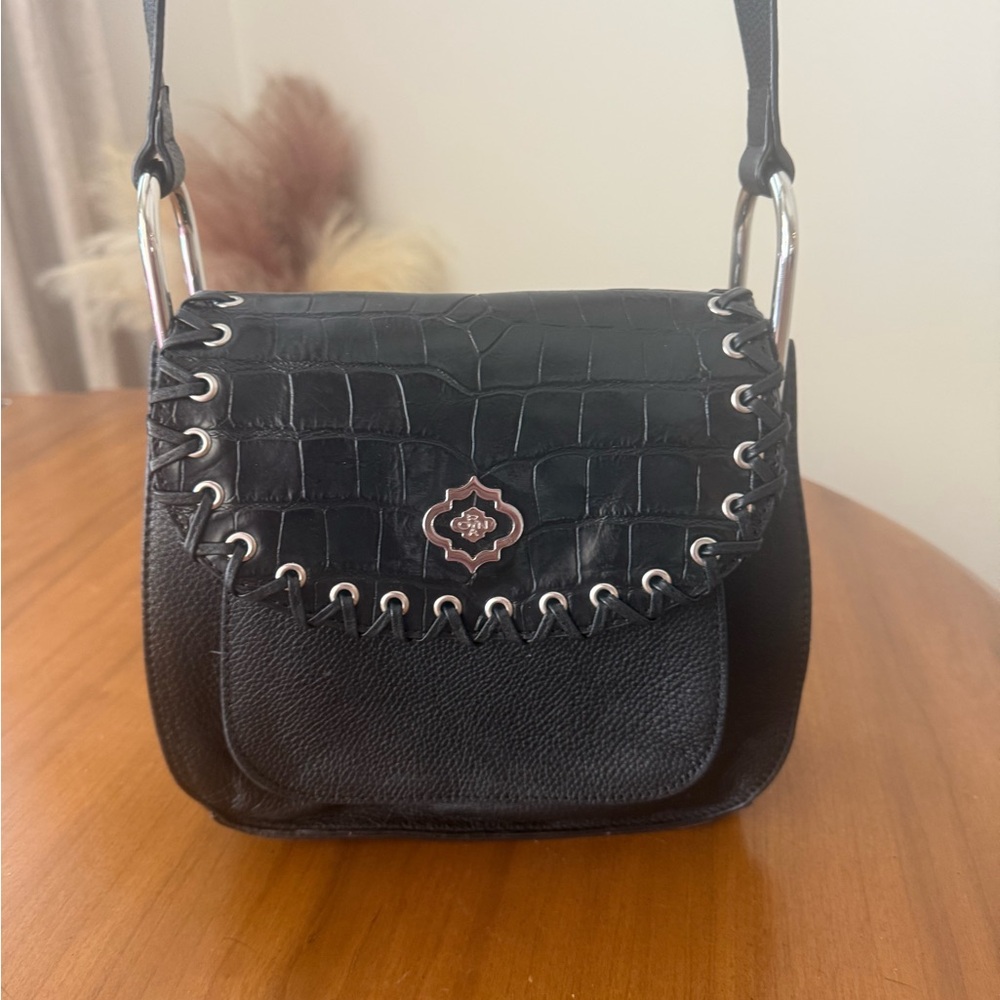 orYANY Genuine Leather Black Croc-Embossed crossbody Bag